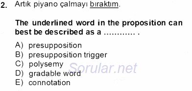 Türkçe Tümce Bilgisi Ve Anlambilim 2013 - 2014 Tek Ders Sınavı 2.Soru