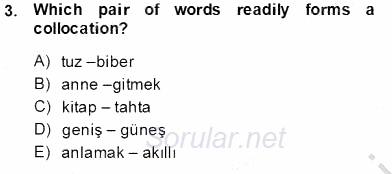 Türkçe Tümce Bilgisi Ve Anlambilim 2013 - 2014 Tek Ders Sınavı 3.Soru