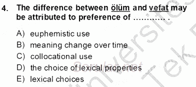 Türkçe Tümce Bilgisi Ve Anlambilim 2013 - 2014 Tek Ders Sınavı 4.Soru
