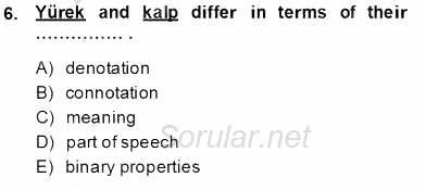 Türkçe Tümce Bilgisi Ve Anlambilim 2013 - 2014 Tek Ders Sınavı 6.Soru