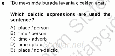 Türkçe Tümce Bilgisi Ve Anlambilim 2013 - 2014 Tek Ders Sınavı 8.Soru