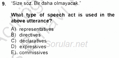 Türkçe Tümce Bilgisi Ve Anlambilim 2013 - 2014 Tek Ders Sınavı 9.Soru