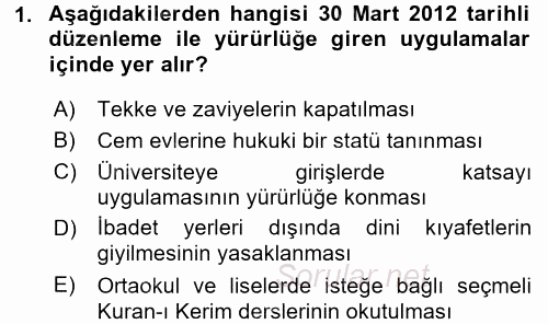 Türk Siyasal Hayatı 2017 - 2018 Dönem Sonu Sınavı 1.Soru