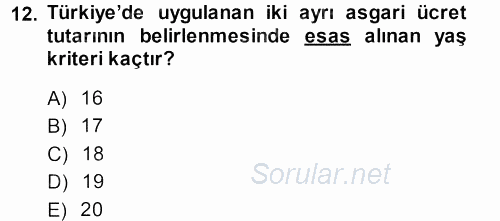 Ücret ve Ödül Yönetimi 2013 - 2014 Dönem Sonu Sınavı 12.Soru