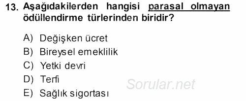 Ücret ve Ödül Yönetimi 2013 - 2014 Dönem Sonu Sınavı 13.Soru