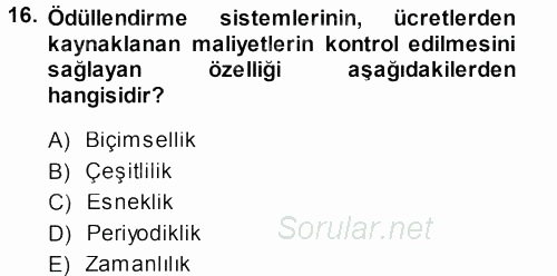 Ücret ve Ödül Yönetimi 2013 - 2014 Dönem Sonu Sınavı 16.Soru