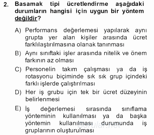 Ücret ve Ödül Yönetimi 2013 - 2014 Dönem Sonu Sınavı 2.Soru