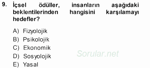 Ücret ve Ödül Yönetimi 2013 - 2014 Dönem Sonu Sınavı 9.Soru