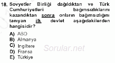 Orta Asya Türk Tarihi 2013 - 2014 Dönem Sonu Sınavı 18.Soru