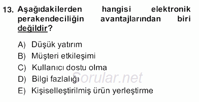 E-Perakendecilik 2013 - 2014 Ara Sınavı 13.Soru