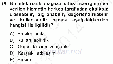 E-Perakendecilik 2013 - 2014 Ara Sınavı 15.Soru