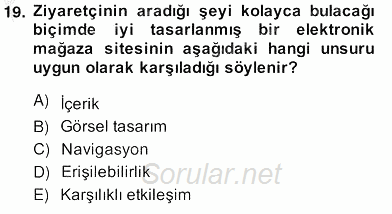 E-Perakendecilik 2013 - 2014 Ara Sınavı 19.Soru