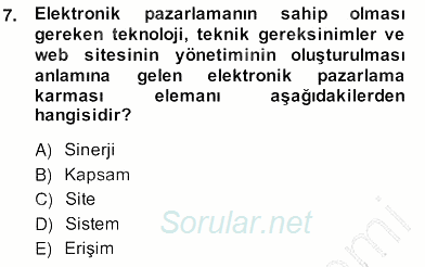 E-Perakendecilik 2013 - 2014 Ara Sınavı 7.Soru