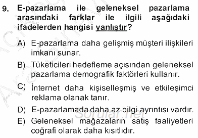 E-Perakendecilik 2013 - 2014 Ara Sınavı 9.Soru