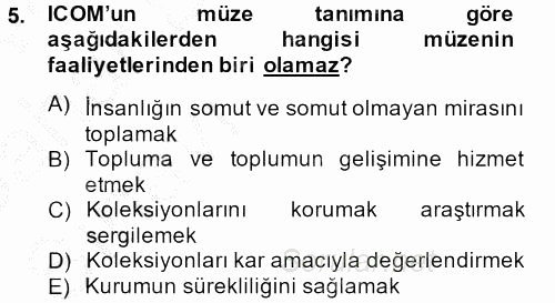 Müzecilik ve Sergileme 2012 - 2013 Ara Sınavı 5.Soru