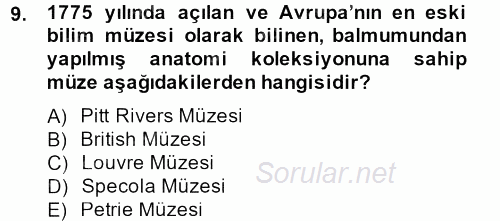 Müzecilik ve Sergileme 2012 - 2013 Ara Sınavı 9.Soru