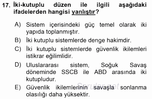 Strateji ve Güvenlik 2017 - 2018 3 Ders Sınavı 17.Soru