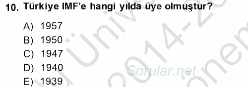 Devlet Borçları 2014 - 2015 Dönem Sonu Sınavı 10.Soru