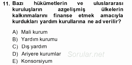 Devlet Borçları 2014 - 2015 Dönem Sonu Sınavı 11.Soru