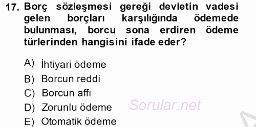 Devlet Borçları 2014 - 2015 Dönem Sonu Sınavı 17.Soru