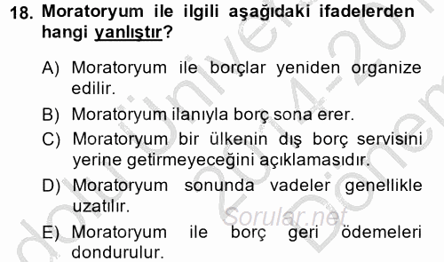 Devlet Borçları 2014 - 2015 Dönem Sonu Sınavı 18.Soru