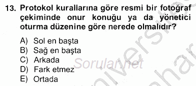 İş Ortamında Protokol Ve Davranış Kuralları 2012 - 2013 Ara Sınavı 13.Soru