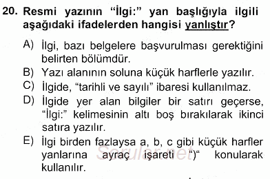 İş Ortamında Protokol Ve Davranış Kuralları 2012 - 2013 Ara Sınavı 20.Soru