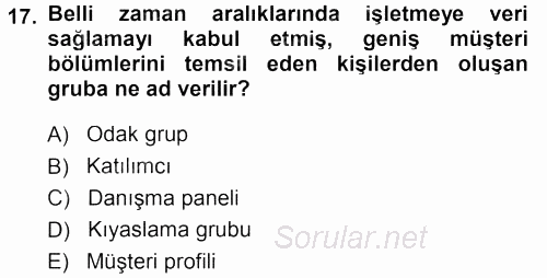 Perakendecilikte Müşteri İlişkileri Yönetimi 2013 - 2014 Tek Ders Sınavı 17.Soru