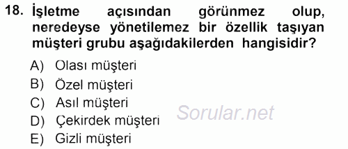 Perakendecilikte Müşteri İlişkileri Yönetimi 2013 - 2014 Tek Ders Sınavı 18.Soru