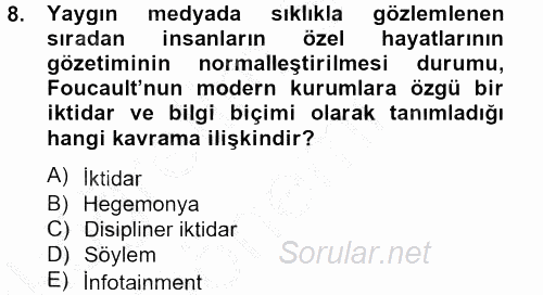 İnsan ve Toplum 2012 - 2013 Ara Sınavı 8.Soru