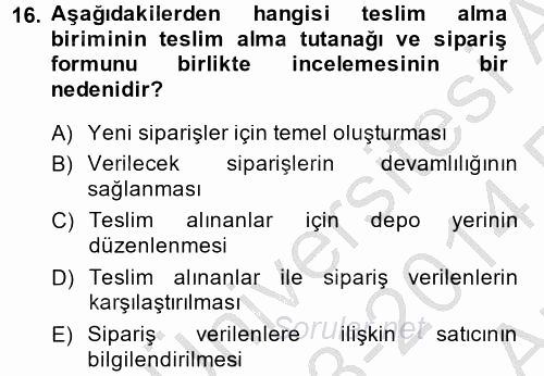 Muhasebede Bilgi Yönetimi 2013 - 2014 Ara Sınavı 16.Soru