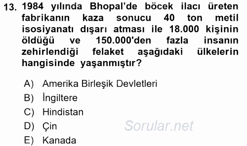 Ekoloji ve Turizm 2016 - 2017 Ara Sınavı 13.Soru