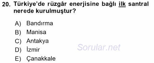 Ekoloji ve Turizm 2016 - 2017 Ara Sınavı 20.Soru