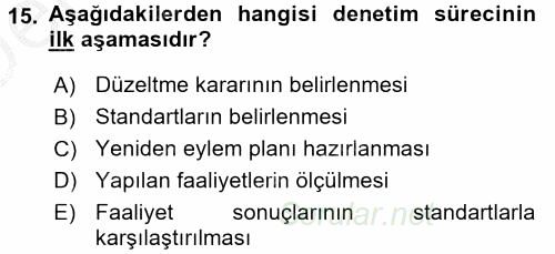 Yönetim Bilimi 1 2016 - 2017 3 Ders Sınavı 15.Soru