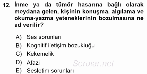 Özel Gereksinimli Bireyler ve Bakım Hizmetleri 2015 - 2016 Ara Sınavı 12.Soru