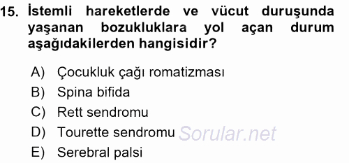 Özel Gereksinimli Bireyler ve Bakım Hizmetleri 2015 - 2016 Ara Sınavı 15.Soru