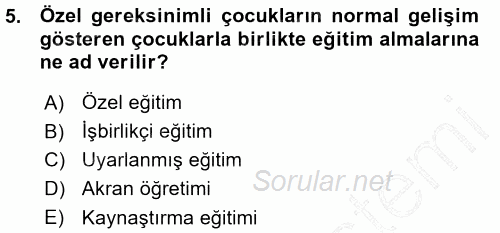 Özel Gereksinimli Bireyler ve Bakım Hizmetleri 2015 - 2016 Ara Sınavı 5.Soru