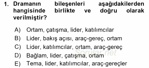 Çocuk Ve Drama 2017 - 2018 3 Ders Sınavı 1.Soru