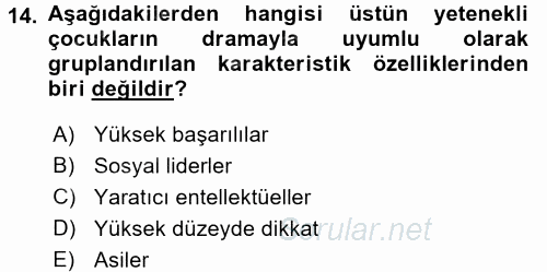 Çocuk Ve Drama 2017 - 2018 3 Ders Sınavı 14.Soru