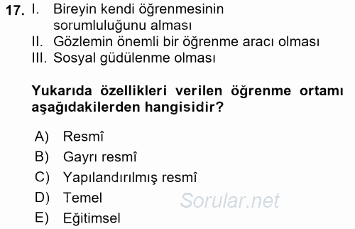 Çocuk Ve Drama 2017 - 2018 3 Ders Sınavı 17.Soru