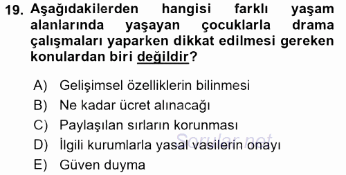Çocuk Ve Drama 2017 - 2018 3 Ders Sınavı 19.Soru