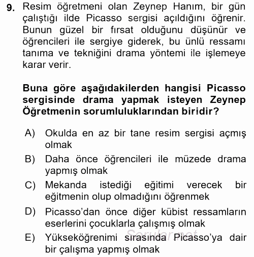 Çocuk Ve Drama 2017 - 2018 3 Ders Sınavı 9.Soru
