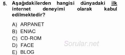 Yeni İletişim Teknolojileri 2013 - 2014 Dönem Sonu Sınavı 5.Soru