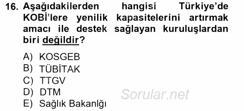 Yenilik Yönetimi 2014 - 2015 Tek Ders Sınavı 16.Soru