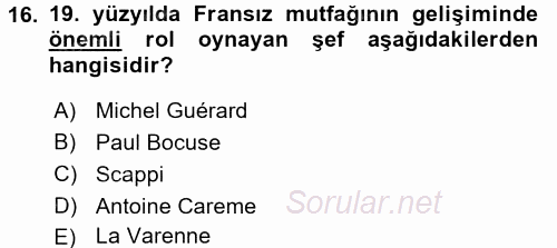 Gastronomi Tarihi 2015 - 2016 Dönem Sonu Sınavı 16.Soru