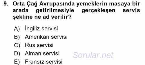 Gastronomi Tarihi 2015 - 2016 Dönem Sonu Sınavı 9.Soru