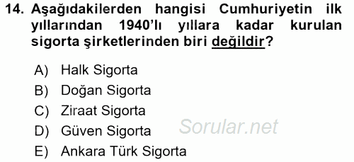 Bankacılık Ve Sigortacılığa Giriş 2017 - 2018 3 Ders Sınavı 14.Soru