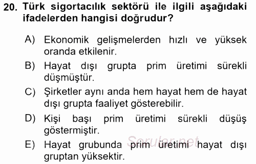 Bankacılık Ve Sigortacılığa Giriş 2017 - 2018 3 Ders Sınavı 20.Soru