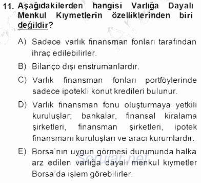 Emlak Finans ve Emlak Değerleme 2014 - 2015 Ara Sınavı 11.Soru