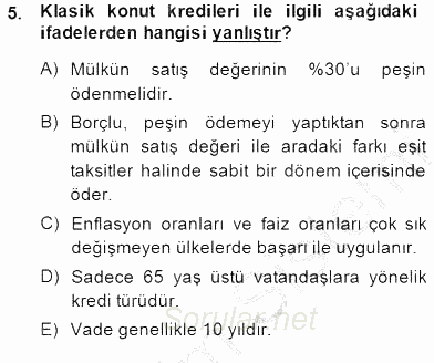 Emlak Finans ve Emlak Değerleme 2014 - 2015 Ara Sınavı 5.Soru